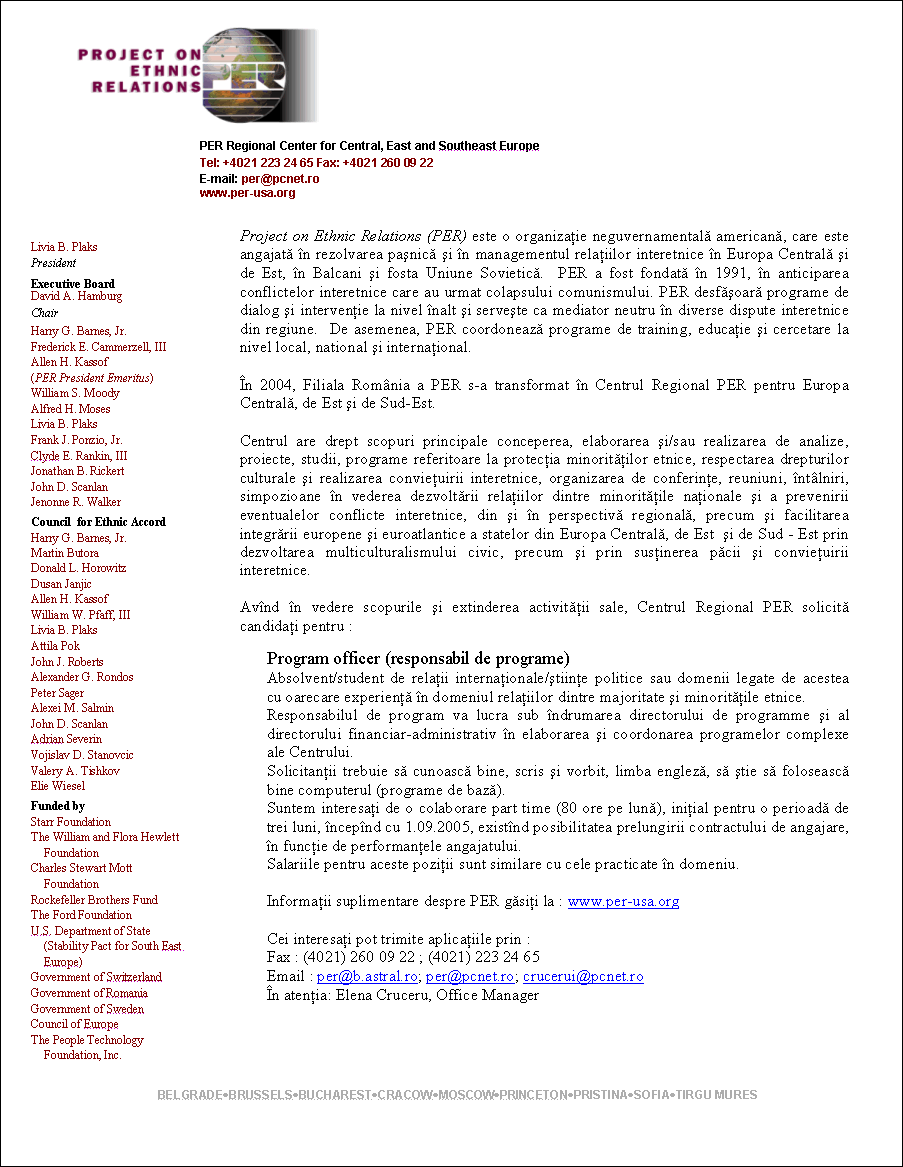 PER Regional Center for Central, East and Southeast Europe
