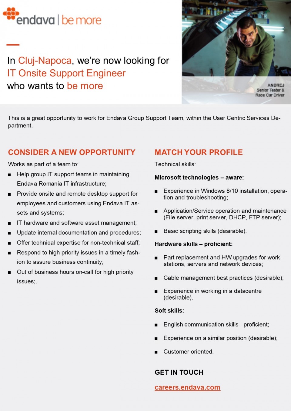 it onsite support engineer endava romania srl apply on ejobs support engineer job description