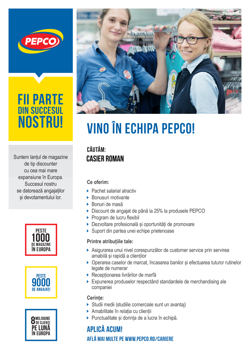 Casier Roman Pepco Retail Srl Aplica Pe Ejobs