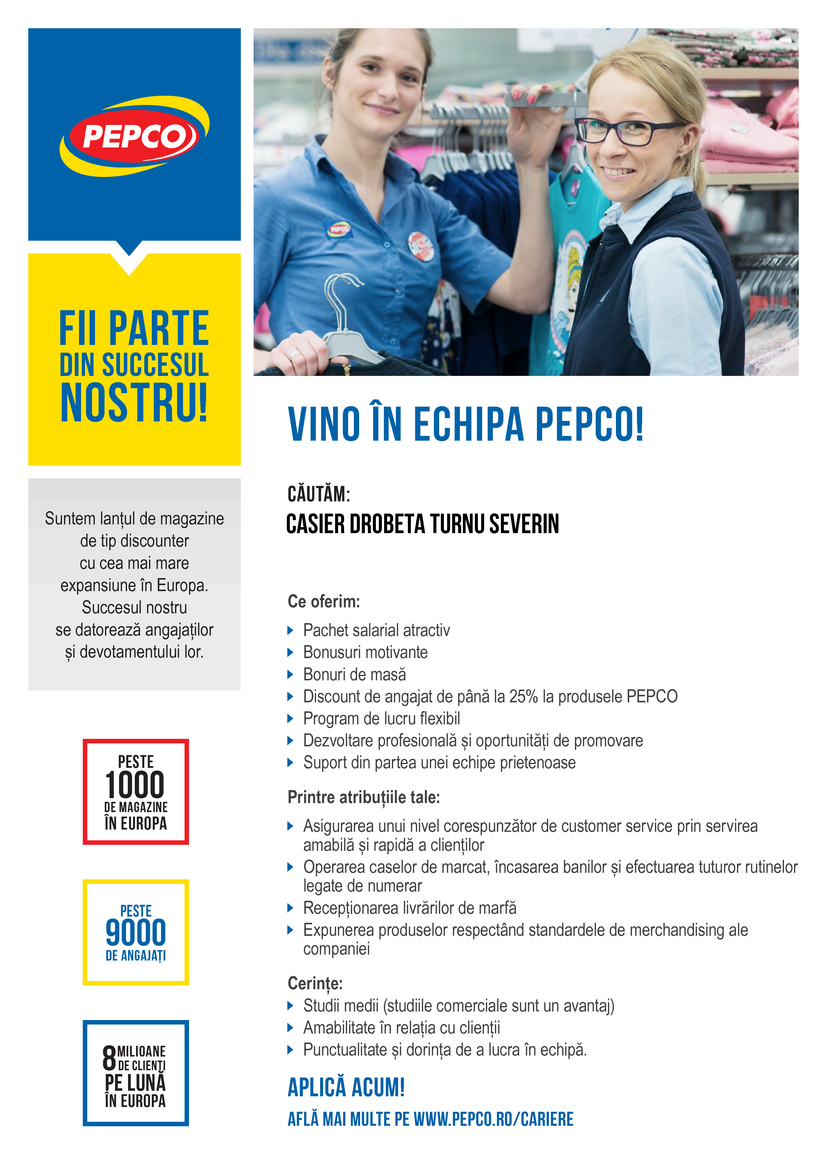 Casier Drobeta Turnu Severin Pepco Retail Srl Aplica Pe Ejobs