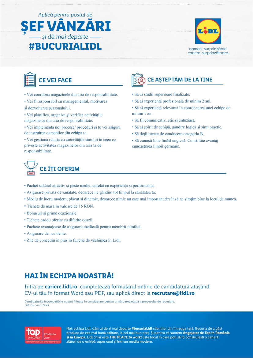 Sef Vanzari Zona Resita Oravita Moldova Noua F M Lidl Discount S R L Aplica Pe Ejobs