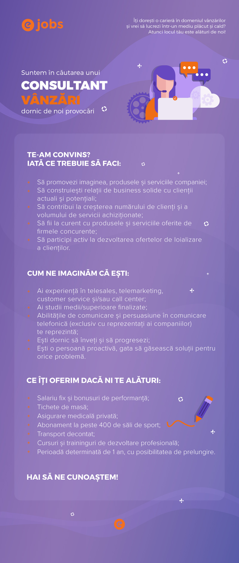 Consultant vanzari prin telefon, eJobs Group Aplica pe eJobs!