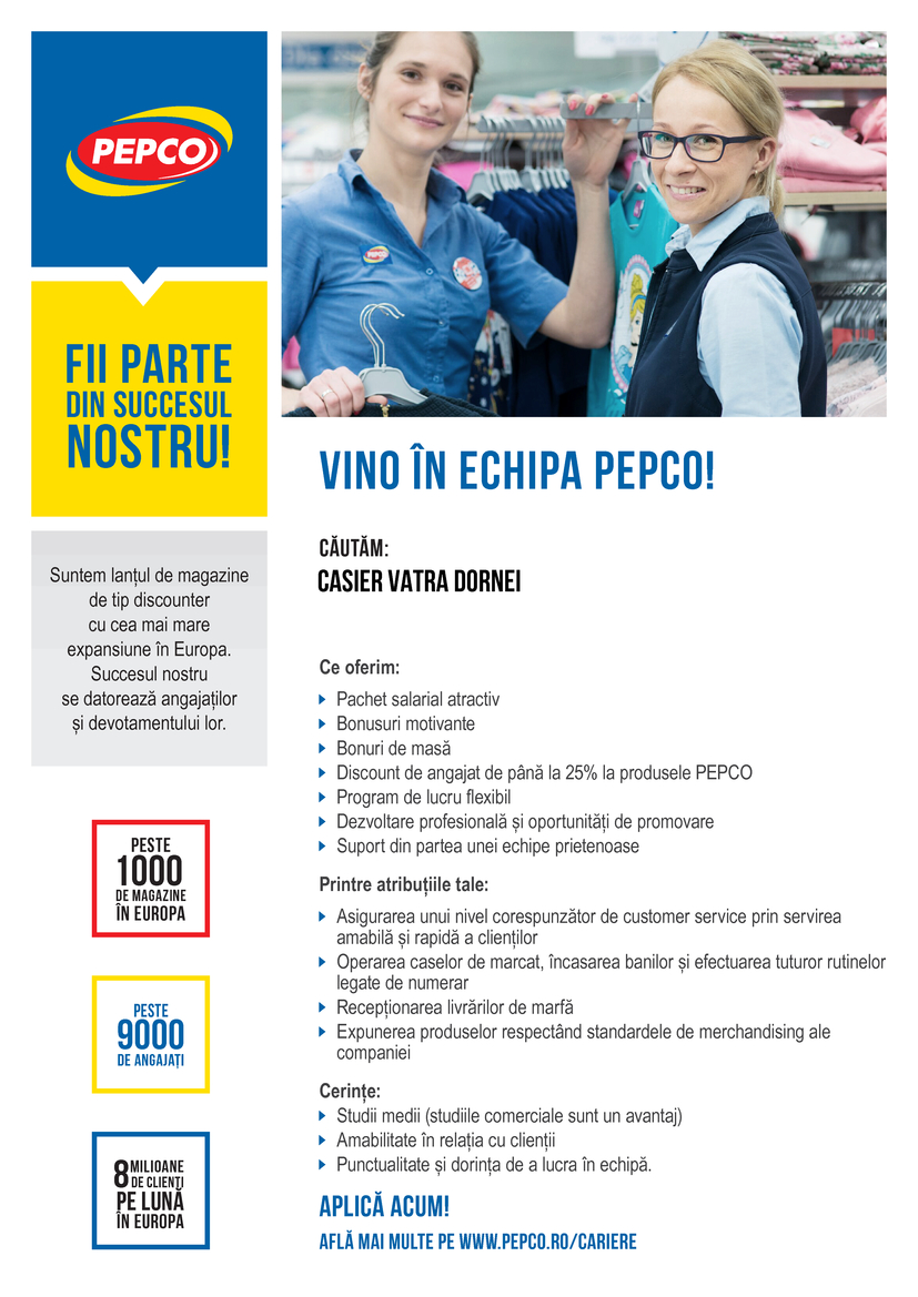 Casier Vatra Dornei Pepco Retail Srl Aplica Pe Ejobs