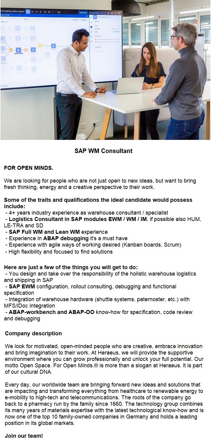 SAP WM Consultant Heraeus Romania SRL Aplica Pe EJobs