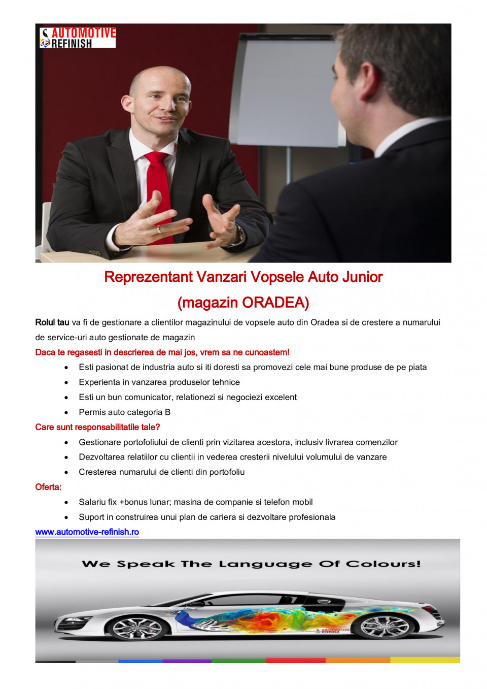 Reprezentant Vanzari Junior, Vopsele Auto (magazin ORADEA), AUTOMOTIVE
