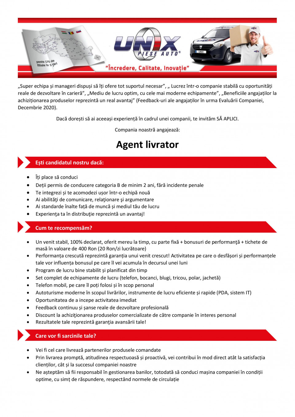 Agent livrator, UNIX Auto Aplica pe eJobs!