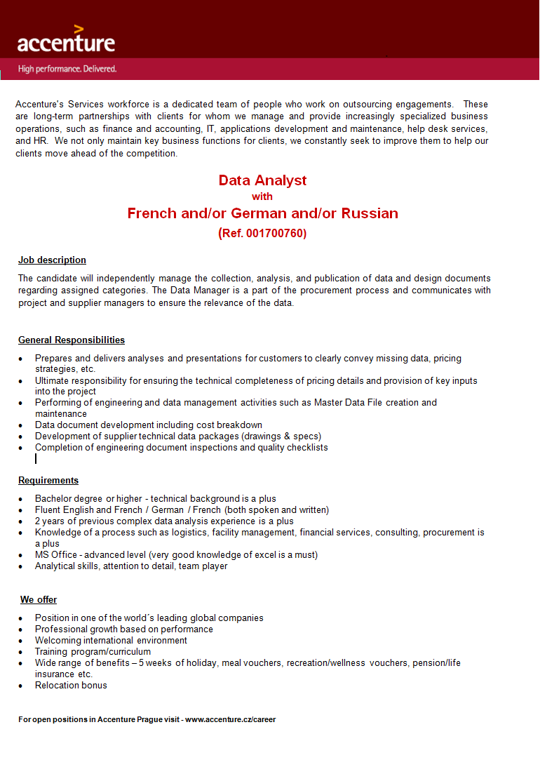 Data Analyst With French And Or German And Or Russian Ref
