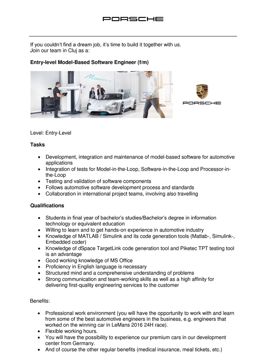 Entry Level Model Based Software Engineer F M Porsche